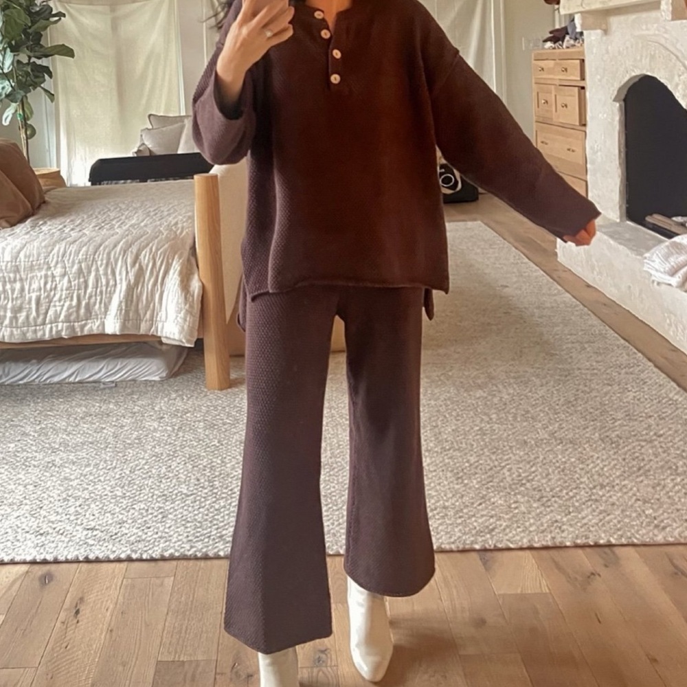 Free People Chocolate Brown Wide Leg Knit Pants